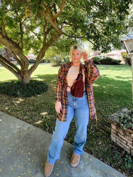 The ultimate fall look. These jeans are everything. 90s relaxed fit + they run tts. I went with the long length for that baggy look. My plaid is a favorite from last year + comes in a bunch of colors! I do an xl. Tanks runs tts, great for layering. Uggs are sooo comfortable! I sized up one. 

#LTKSeasonal #LTKshoecrush #LTKstyletip