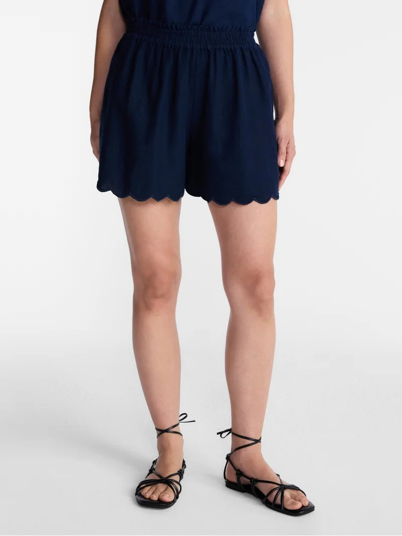 Time and Tru Women's Linen Blend Shorts with Scalloped Hem, Sizes XS-XXXL | Walmart (US)