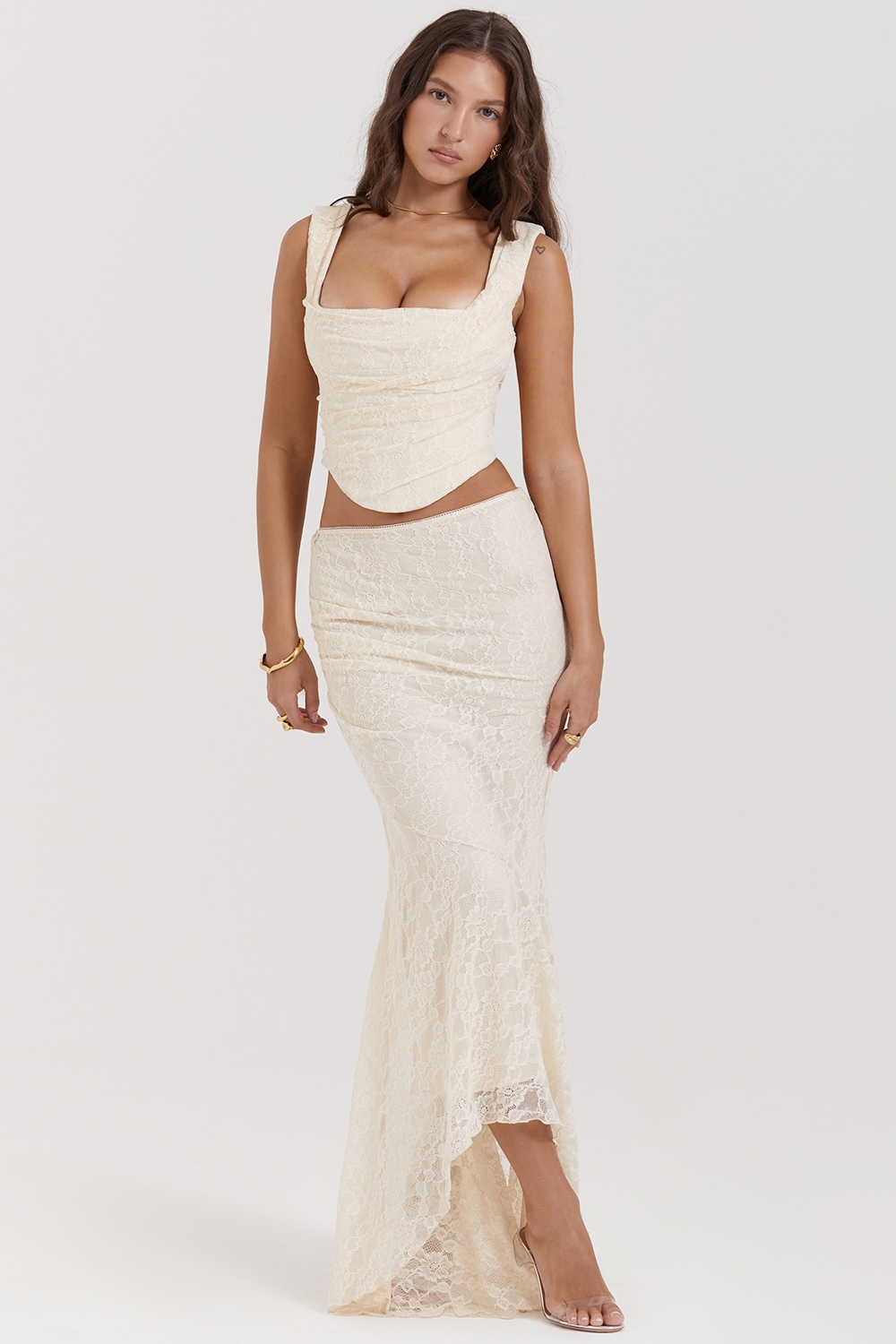 vintage cream lace maxi skirt | House of CB
