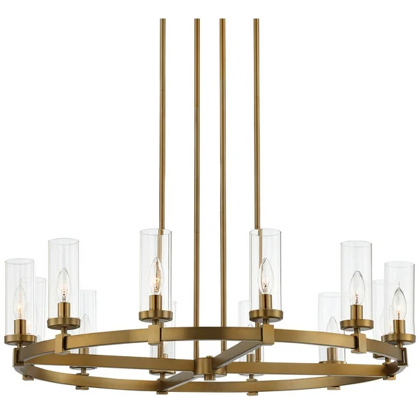 Stiffel Brass Gold Wagon Wheel Chandelier 36" Wide Modern Clear Glass Shade 12-Light Fixture for ... | Walmart (US)