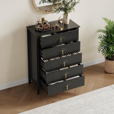 Fluted Dresser for Bedroom 43 Tall  Storage Organizer Cabinet Living Room Hallway Entryway Black | Target
