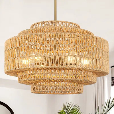 Clava 6 - Light Dimmable Hand-woven Rattan Bohemian Drum Chandelier for Living Room Kitchen Entryway Hallway Foyer | Wayfair North America