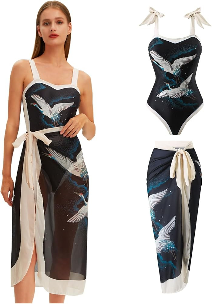 One Piece Swimsuit with Cover Up Sarong Swimsuit for Women Swimsuit with Cover Up Set Two Piece B... | Amazon (US)