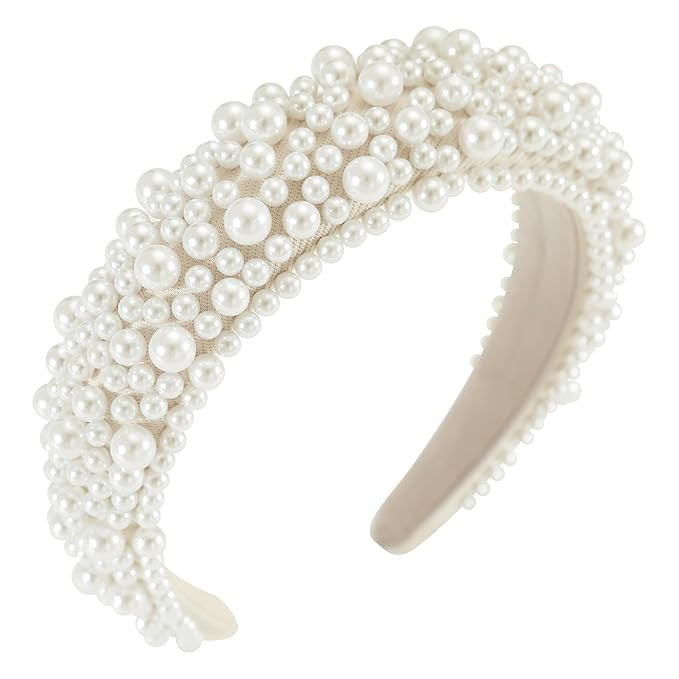 Padded Pearl Headband Thick Beaded Headbands for Women Non Slip Fancy Puffy Headband Pearl Headpi... | Amazon (US)
