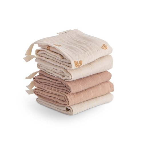 mushie Muslin Organic Cotton Washcloths 5-Pack (Rainbow Combo) | Soft Wipes for Baby Cleanups and Bathing | Amazon (US)