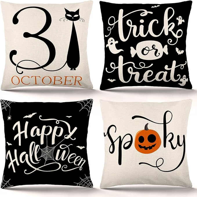 ZJHAI Halloween Pillow Covers 18x18 Inch Set of 4 Trick or Treat Pillow Covers Holiday Rustic Lin... | Amazon (US)