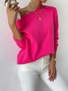 Drop Shoulder Boat Neck Sweater
   SKU: sw2207294643136888   New  
        Trending - Barbiecore
... | SHEIN