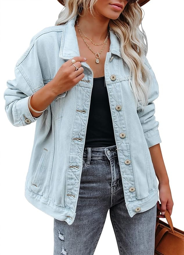 SANMM Women's Button Down Jean Jacket Regular Fit Long Sleeve Stretch Denim Jackets Coat with Poc... | Amazon (US)