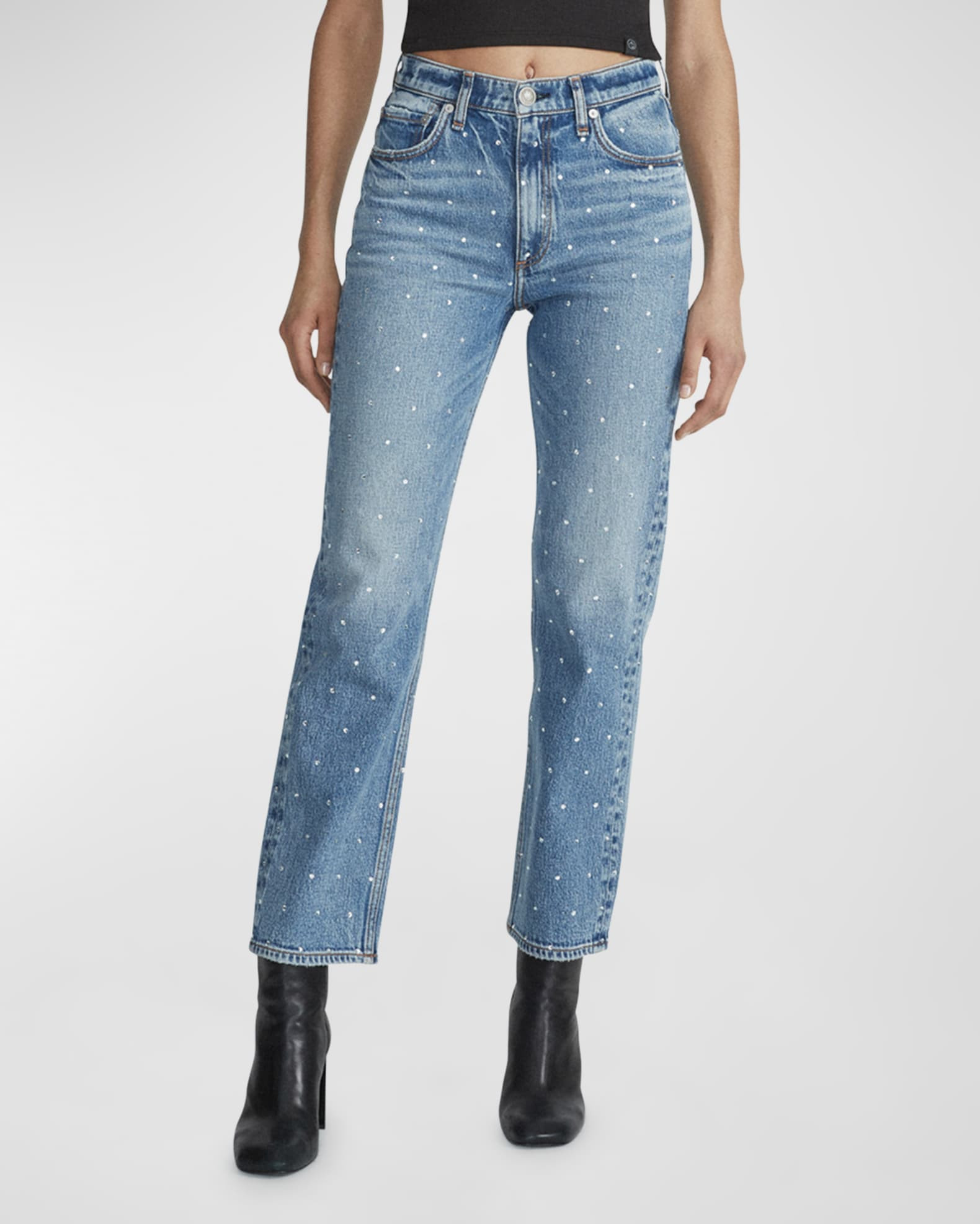 Harlow Jewel-Embellished Straight-Leg  Jeans | Neiman Marcus