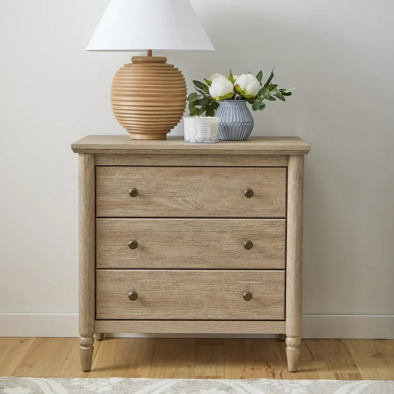 My Texas House Monroe 3 Drawer Nightstand with USB, Brushed Oak Finish | Walmart (US)