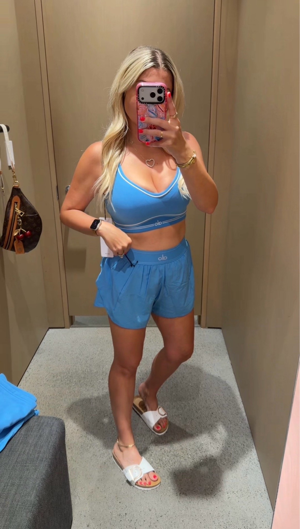 New Alo azure blue!
M top
Small bottoms 
Sandals tts