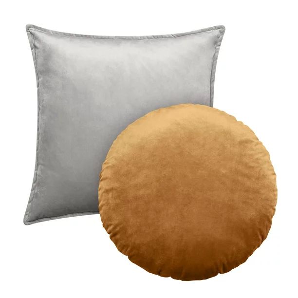Better Homes & Gardens Feather Filled Velvet Square & Round Decorative Throw Pillows, Gray & Must... | Walmart (US)