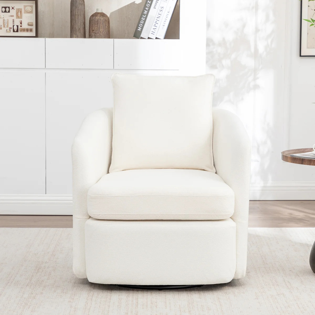 MINCETA Swivel Accent Chair, 360° Swivel Barrel Chair with Pillow, Round Armchair with Metal Bas... | Wayfair North America