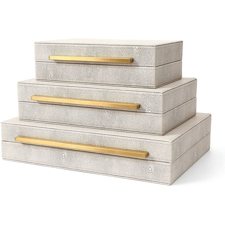 Kingflux Faux Ivory Shagreen Leather Set of 3 Pcs Decorative Boxes Storage Boxes Jewelry Organizer M | Walmart (US)