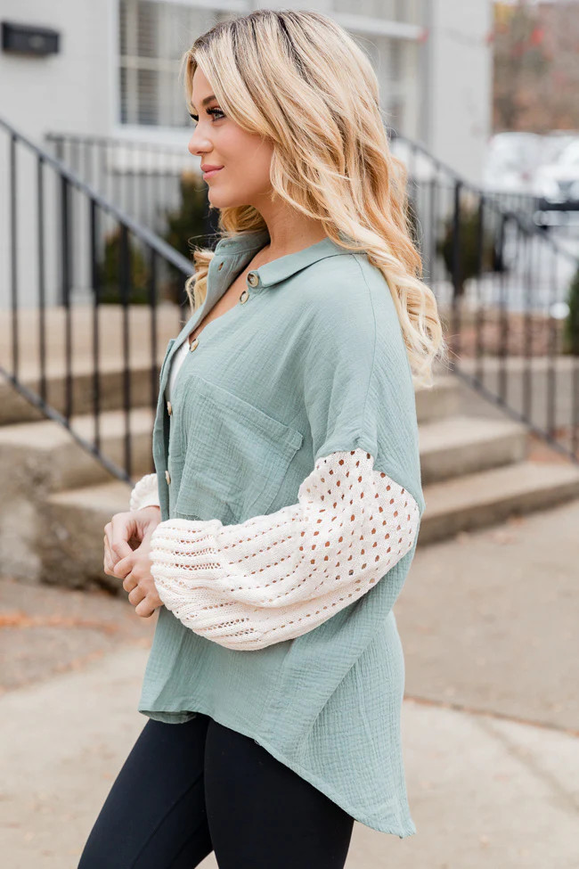 KEEP SHINING CREAM AND SAGE GAUZE SHACKET FINAL SALE | Pink Lily