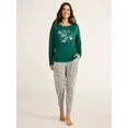 Joyspun Women’s Long Sleeve Tee and Jogger Pants Pajama Set, 2-Piece, Sizes S-3X | Walmart (US)