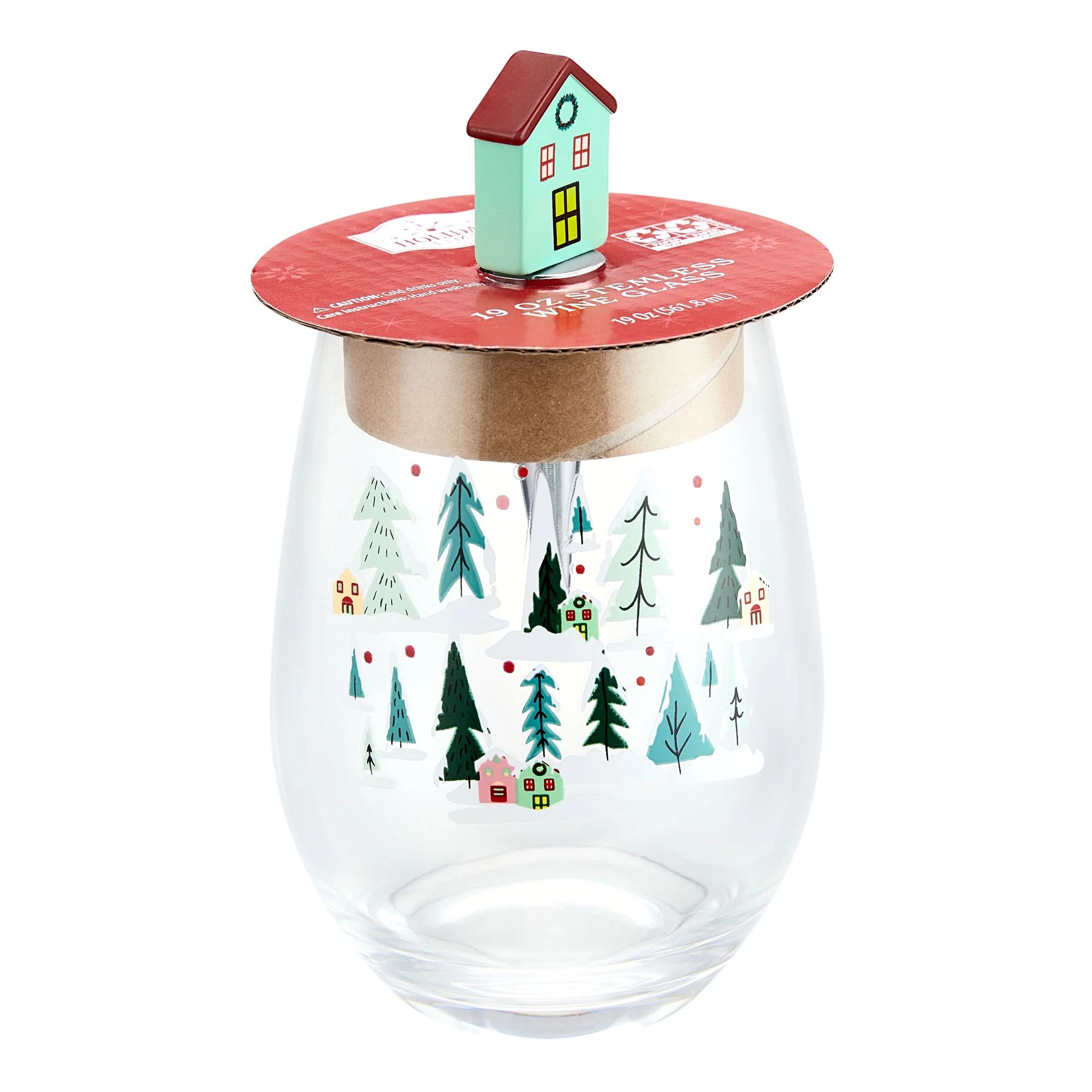 Holiday Time 19-Oz Glass Trees Wine Glass with Decorative Wine Stopper | Walmart (US)