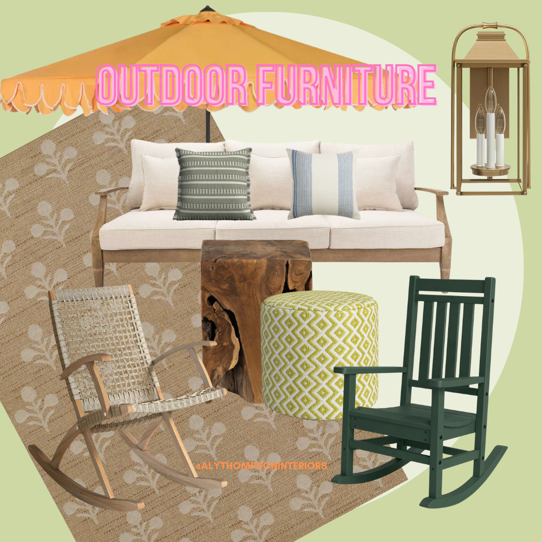 Outdoor Furniture | Outdoor Decor | Summer | Patio Furniture | Porch Decor | Rocking Chair | Outdoor Pillows | Outdoor Area Rug 

 #LTKSeasonal #LTKHome #LTKFindsUnder100