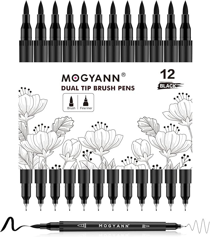 Mogyann Drawing Pens, 12 Pack Dual Brush Pens Black Markers for Art Drawing Sketching | Amazon (US)
