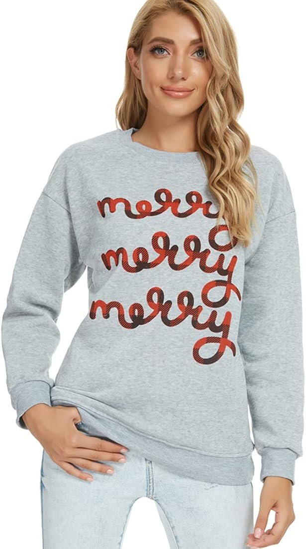 Barlver Women Christmas Fleece Sweaters Long Sleeve Fuzzy Sweatshirts Holiday Graphic Shirts | Amazon (US)