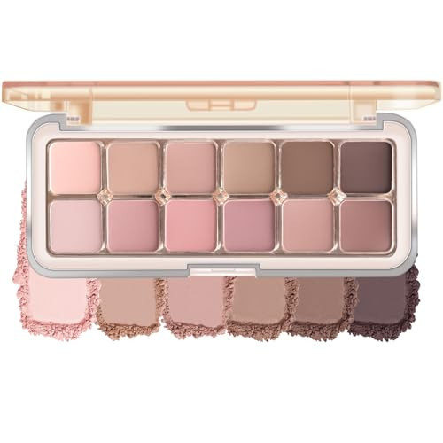 KYDA 12 Colors Grey Pink Eyeshadow Palette with Brush, High Pigment Matte Shimmer Pink Brown Eye Shadow, Netural Brown Eyes Palette for Women, Soft Blendable Powder Eyeshadow, Korean Eyes Makeup | Amazon (US)