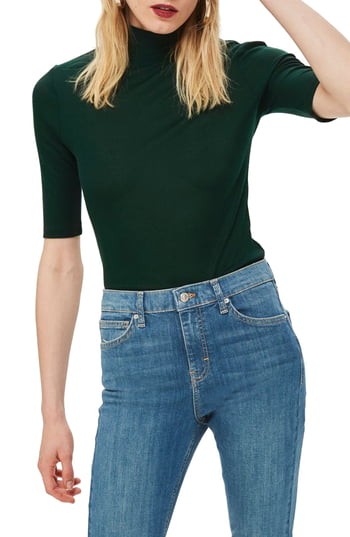 Women's Topshop Elbow Sleeve Turtleneck Top, Size 2 US (fits like 0) - Green | Nordstrom