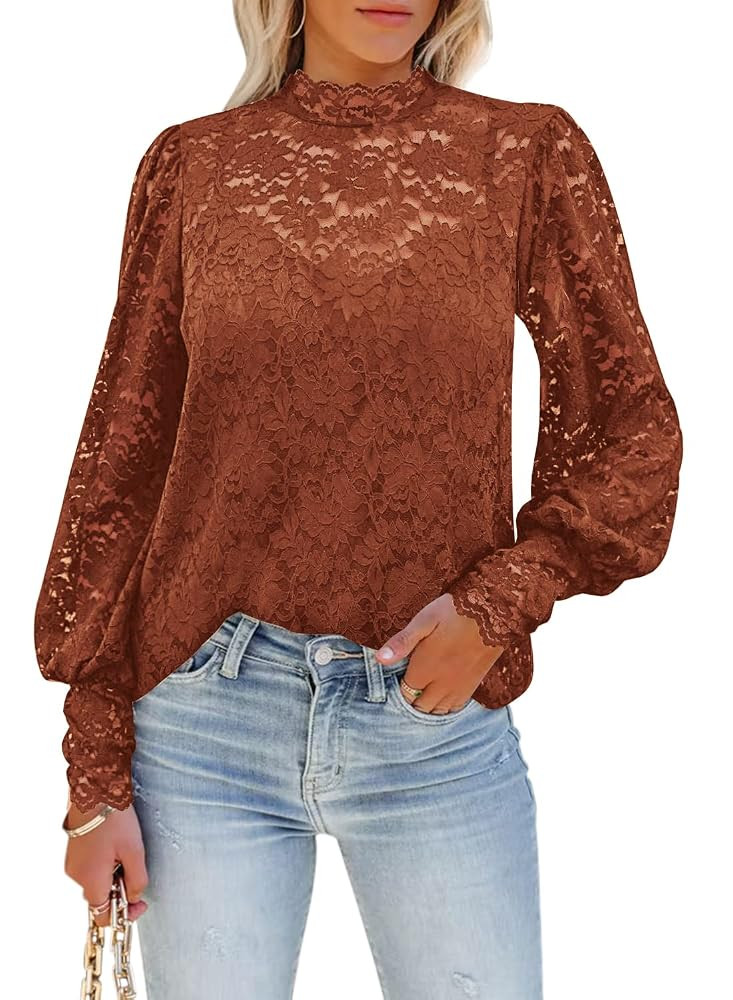 DOROSE Womens Tops and Blouses Dressy Casual Lace Floral Long Sleeve Shirts | Amazon (US)