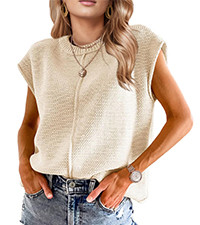 Womens Fall Cap Sleeve Tops 2025 Trendy Loose Knit Sweater Vests Cute Outfits Spring Winter Casua... | Amazon (US)