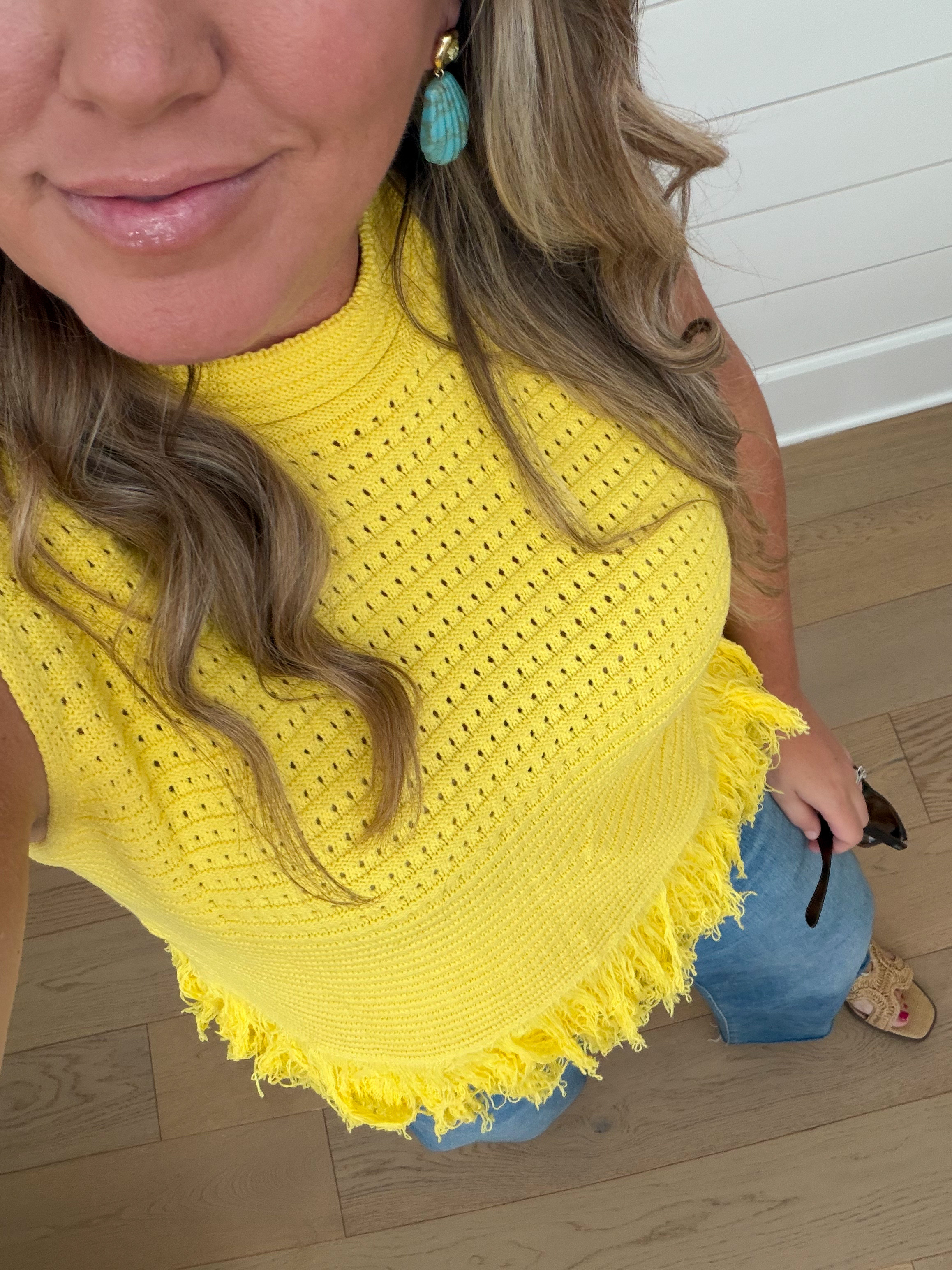 Summer outfit idea! These sweater tanks with fringe are so cute and trending in a big way right now. I love the length, especially since I have a longer torso! I'm wearing XL in the top. Jeans and sandals fit true to size. #ltkshoecrush

#LTKTall #LTKMidsize #LTKOver40 #LTKSaleAlert