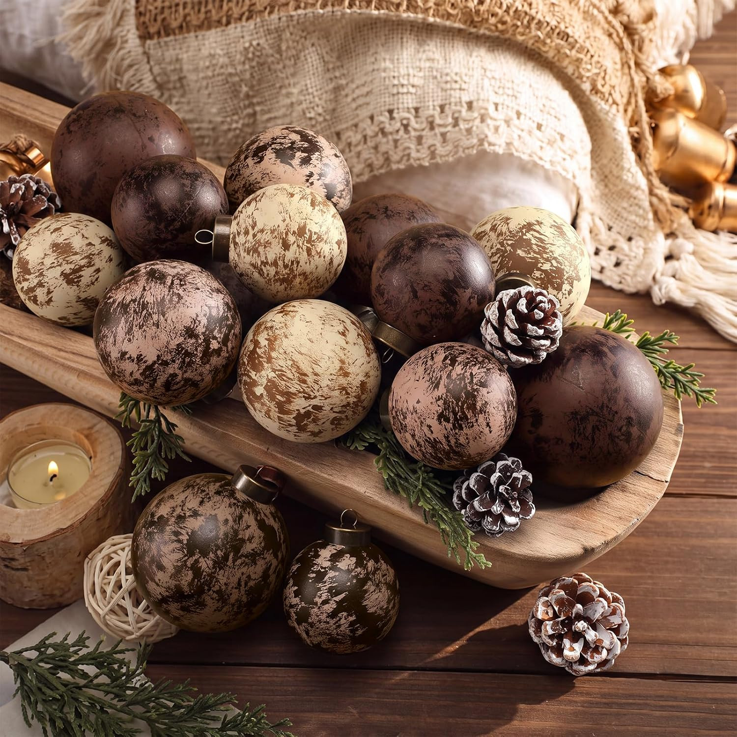 Yunlly 18 Pcs Neutral Christmas Ball Ornaments Textured Xmas Tree Decor | Amazon (US)
