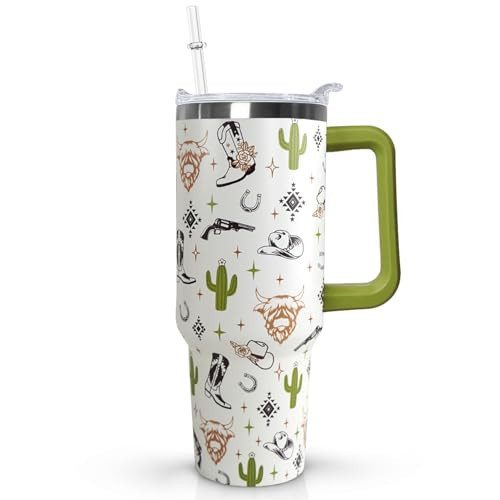 Ceovfoi 40 Oz Western Tumbler With Handle, Cow Skull Coffee Travel Mug Cup Water Bottle, Western Decor, Gifts for Women | Amazon (US)
