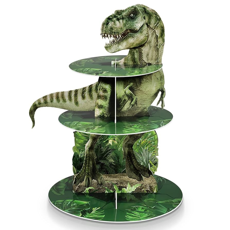 3 Tier Dinosaur Cupcake Stand Party Decorations Dinosaur Theme Cupcake Holder Decorations Dino De... | Amazon (US)