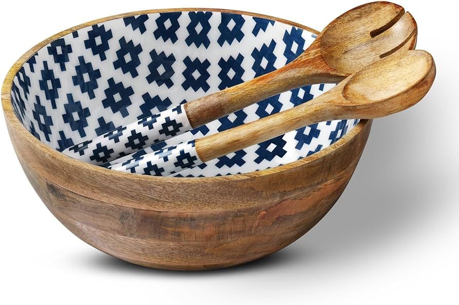 Folkulture Salad Bowl or Wooden Bowls with Serving Tongs for Mothers Day Gifts, Large Salad Bowls... | Amazon (US)