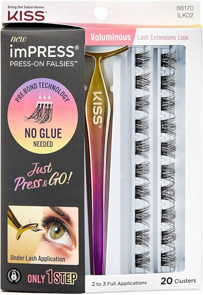 KISS imPRESS Press-On Falsies Eyelash Clusters Kit, Voluminous, Black, Fuss Free, Invisible Band,... | Amazon (US)