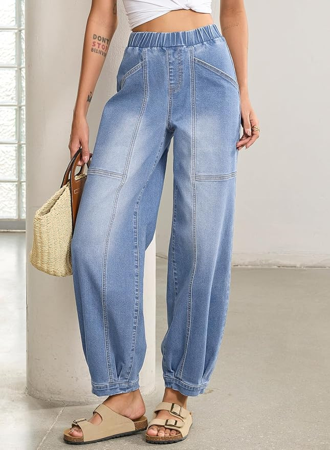SIDEFEEL Barrel Jeans for Women Trendy Wide Leg High Waisted Cropped Baggy Relax Fit Stretch Pock... | Amazon (CA)