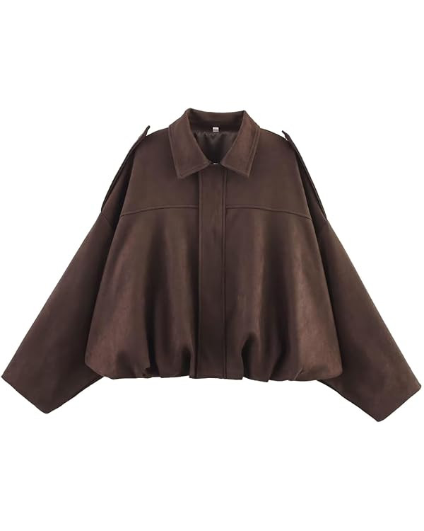 Womens Faux Suede Bomber Jacket Casual Lightweight Batwing Long Sleeve Oversized Coat Streetwear ... | Amazon (US)