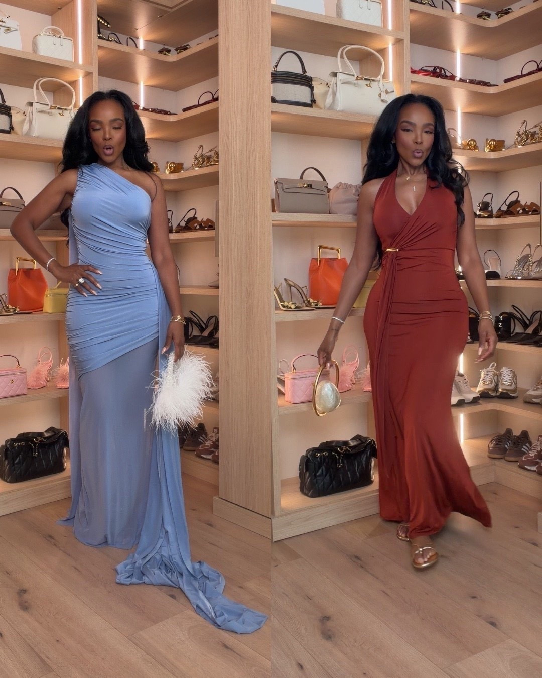 Scroll to shop these elevated event-ready dresses ✨

From soft blue glam to rich chocolate tones, these body-hugging silhouettes are giving classy, confident, and effortlessly put-together—perfect for weddings, date nights, or any dress-up moment.

📏 Measurements: 5’4”, 140 lbs, 34D bust, 27” waist, 40” hips

Follow me on Instagram and YouTube @kirasfashionfinds

