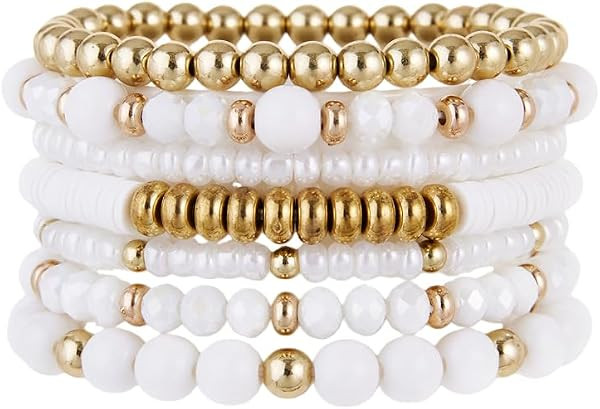 LOTSOF Boho Multilayer Beaded Bracelets Set for Women - Vintage Gold & Brown Stackable Stretch Br... | Amazon (US)