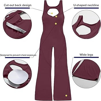 OEAK Womens Flare Jumpsuit with Bra Tummy Control Cutout Romper Workout Outfit Sleeveless Unitard... | Amazon (US)
