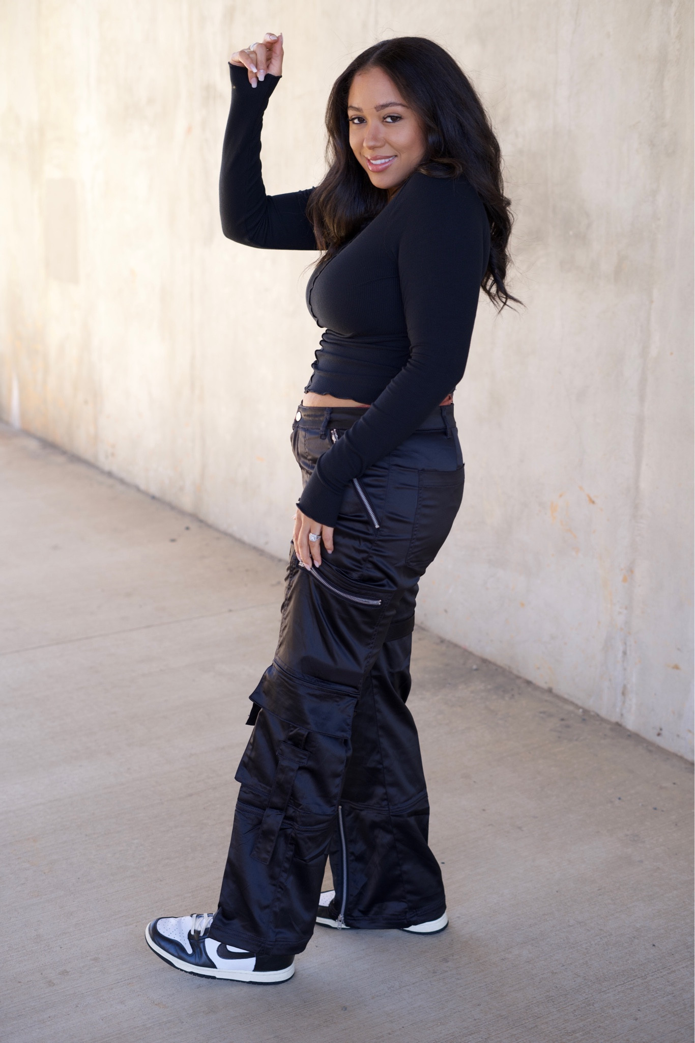  I loveee a good pair of cargo pants but I think I love a good quality long-sleeved shirt even more.

 This ribbed shirt is super comfy and it easily stretches over my hands for a cute cozy look. 

My satin cargo pants are very comfortable as well and I even wear them with heels sometimes... 

but today, I paired this outfit with some Nike dunks👩🏽‍🍳🤌🏽 

#LTKstyletip #LTKshoecrush #LTKcurves