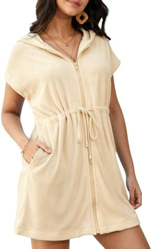Yimoon Swimsuit Coverup for Women Terry Cloth Bathing Suit Cover Up Hooded Beach Swimwear Robes w... | Amazon (US)