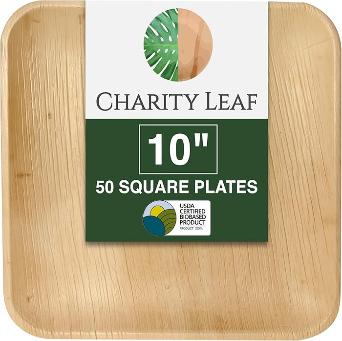 Charity Leaf Compostable 10" Square Palm Leaf Dinner Plates (50-pack) | Premium, 100% Natural, Di... | Amazon (US)
