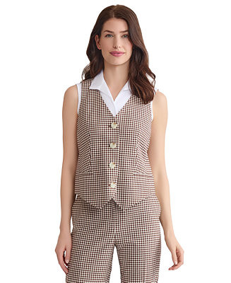Women's Check-Print Button-Front Vest | Macy's