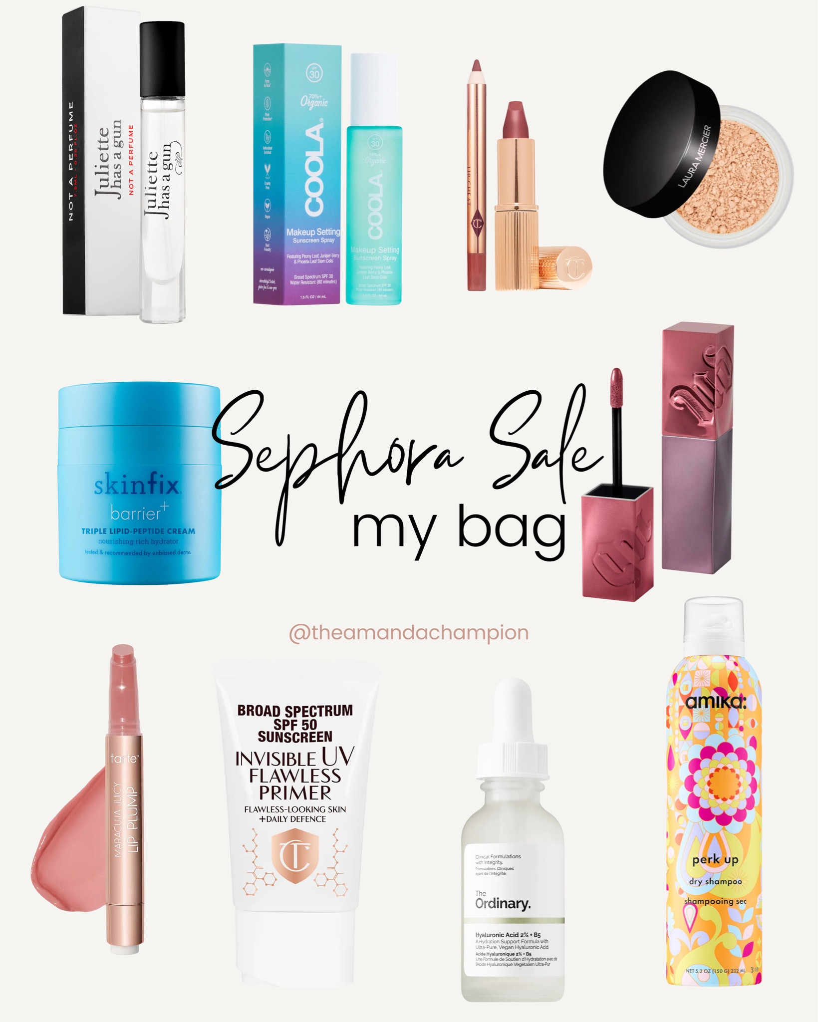 Sephora sale 

Perfume, makeup, SPF, setting spray, Charlotte Tilbury pillow, talk, Laura Mercier, translucent powder, moisturizer, urban decay, lipstick, tart lip, plump, primer, hyaluronic acid hair, dry hair shampoo

#LTKBeautySale #LTKbeauty #LTKsalealert