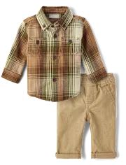 Baby Boys Matching Family Plaid 2-Piece Outfit Set - sierra tan | The Children's Place