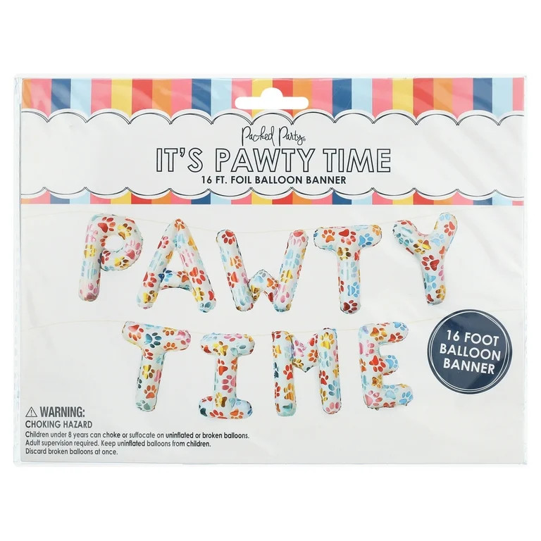 Packed Party Adult 'Pawty Time' Paw Printed Mylar Balloon Banner, Plastic Multicolor, 0.176 lb, 6... | Walmart (US)