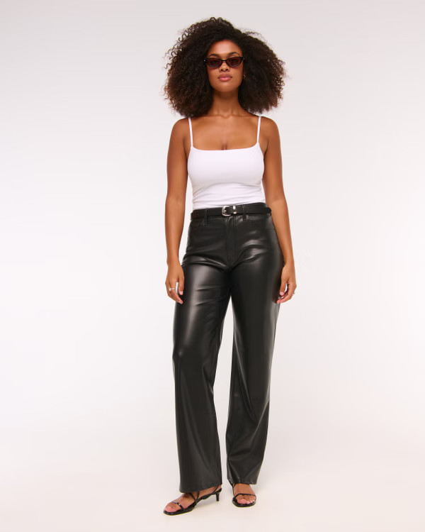 Curve Love High Rise 90s Relaxed Vegan Leather Pant | Abercrombie & Fitch (UK)