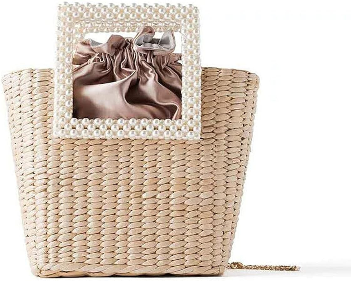 Fashion Pearls Handle Rattan Women Handbags Luxury Wicker Woven Bags Lady Summer Beach Bali Straw... | Amazon (US)