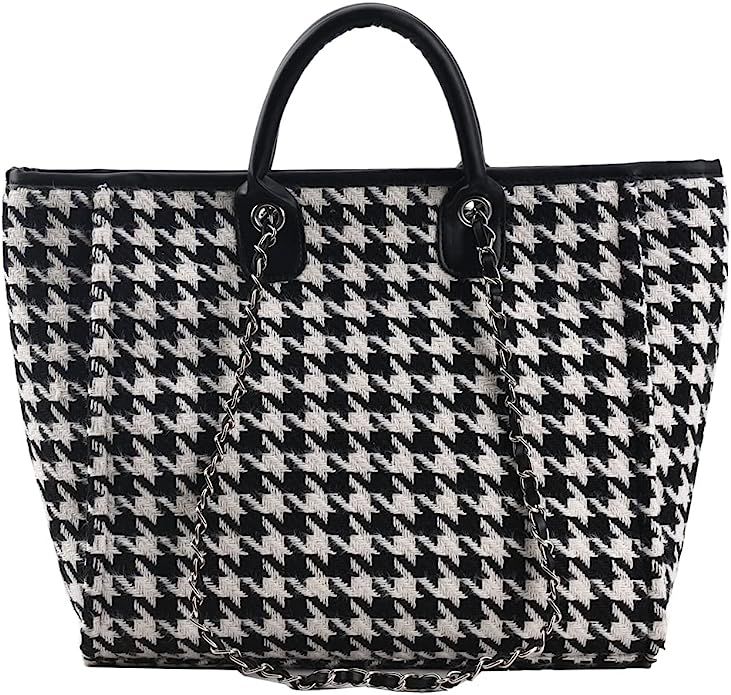 Amazon.com: Fashion Houndstooth Handbags for Women Large Tote Purses Designer Ladies Shoulder bag... | Amazon (US)