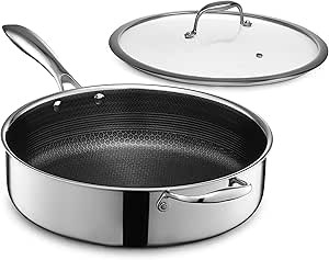 HexClad Hybrid Nonstick 5.5 Qt Deep Sauté Pan and Lid, Dishwasher and Oven-Safe, Compatible with... | Amazon (US)